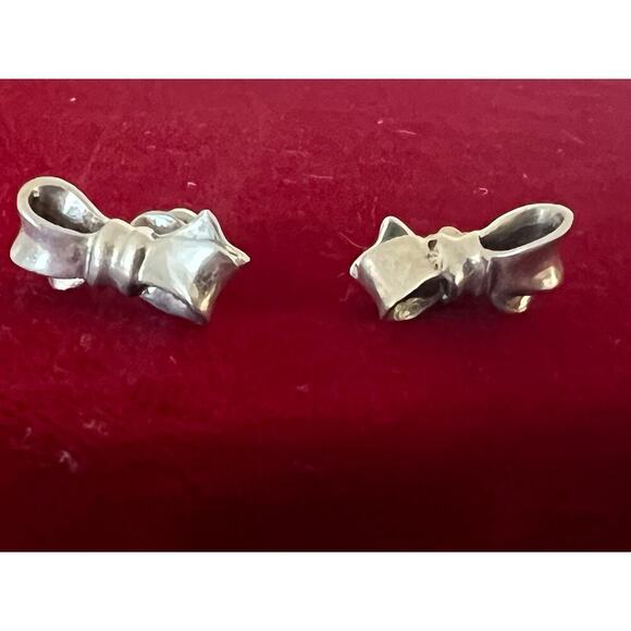Authentic 925 Sterling Silver Cartier Bow Earrings Vintage - Picture 5 of 5